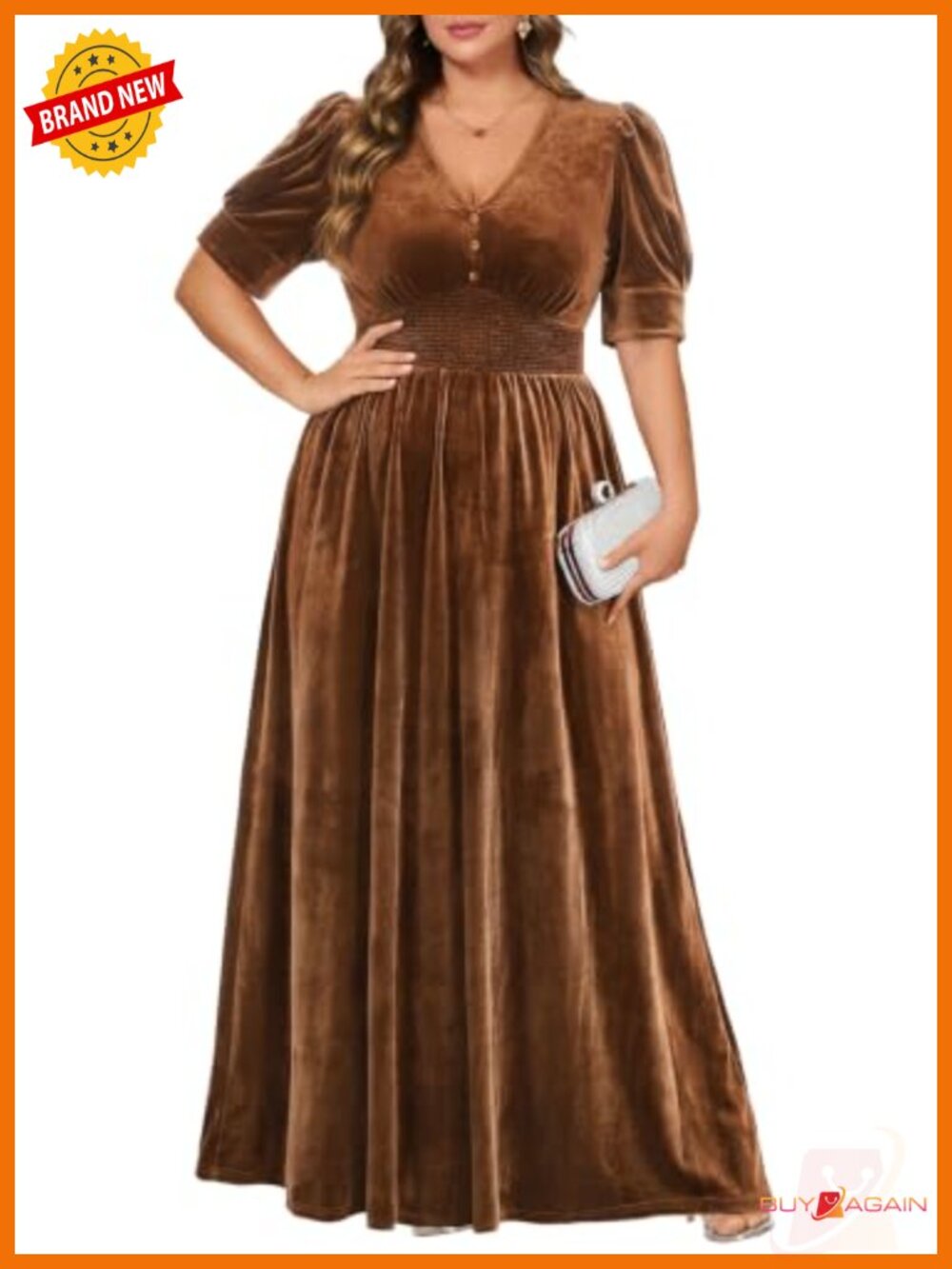 Velvet Maxi Dress V-Neck Puff Sleeve A-Line Wedding Guest Formal